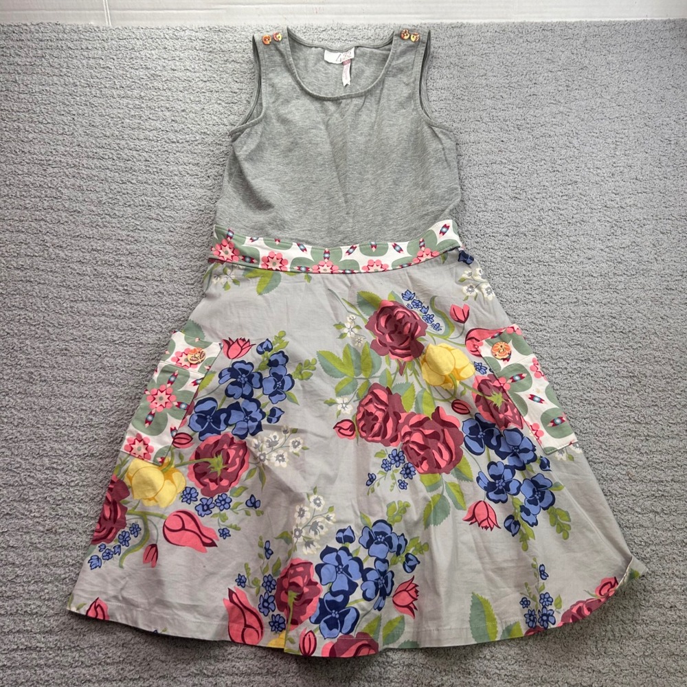Matilda Jane Dress Floral Mixed Media Grey Pink Size 10 Whimsical Boho Boutique